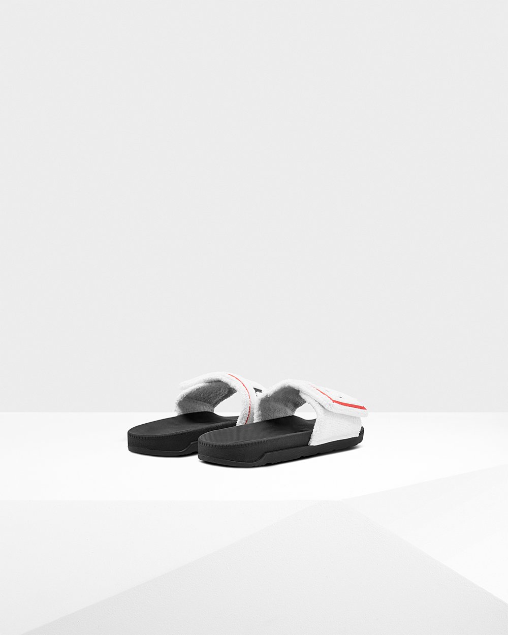 Mens Slides - Hunter Original Terry Towelling Logo Adjustable (46TLFCWVG) - Black/White